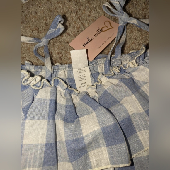 Mia Belle Girls Hello Honey Double Ruffle Gingham Crop Top & Maxi Skirt Set,2/3T - Picture 4 of 6